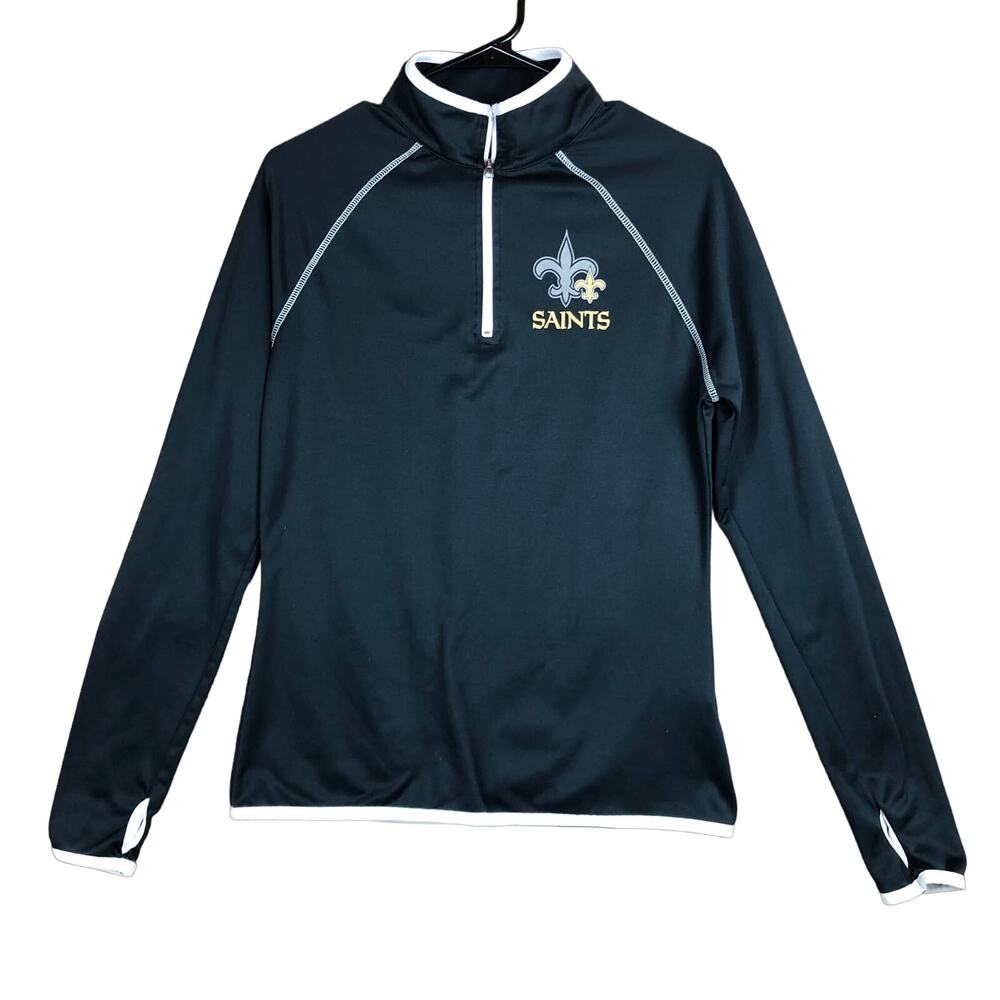 Team Apparel Womens Jacket Black NFL New Orleans Saints 1/4 Zip Stretch Large